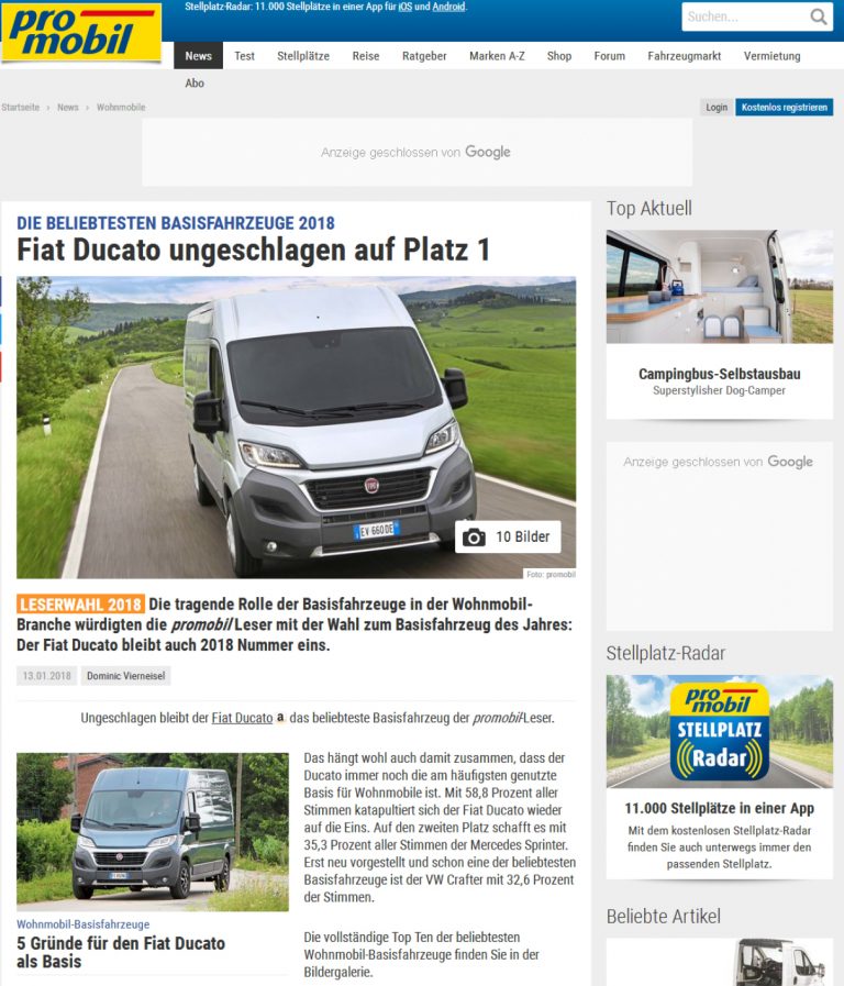 SI PARLA DI… – FIAT DUCATO MIGLIOR BASE CAMPER 2018